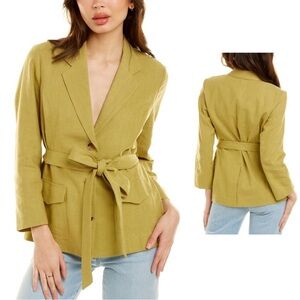 DANNIJO Linen Belted Blazer Womens Large Olive Color Rare Sold Out Linen Luxury